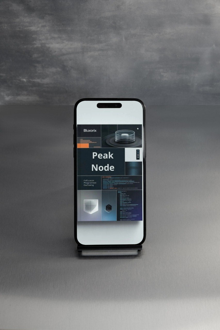 Phone displaying 'Peak Node' app on a gray background