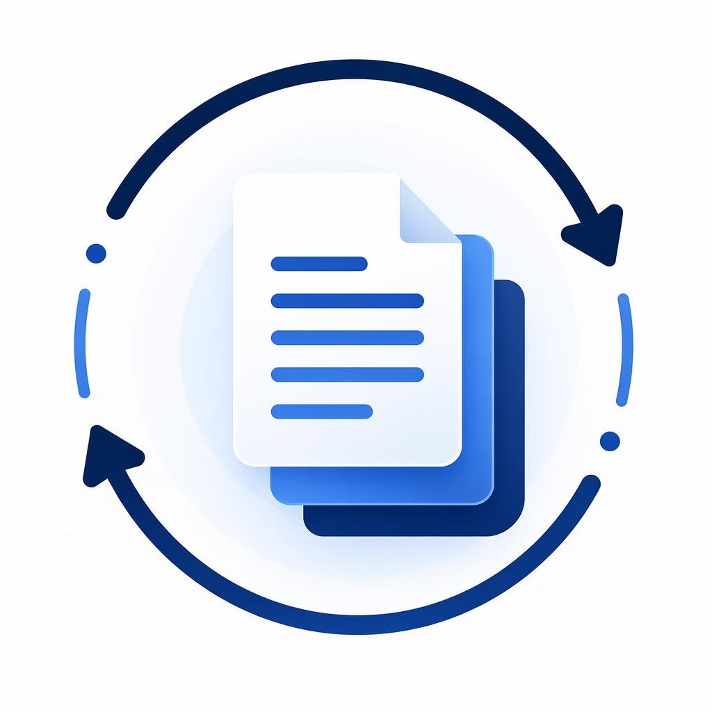 Icon of a document with arrows indicating a cycle or process on a white background